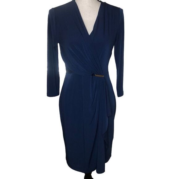 NEW Charter Club Blue Faux Wrap Dress Size S NWT Career - Picture 3 of 16